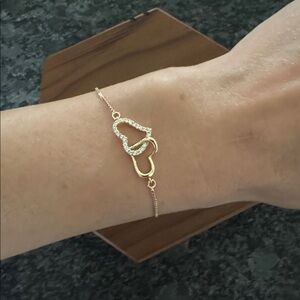 PRETTY BIRD JEWELRY GOLD PLATED LARIAT BRACELET WITH INTERLINKED HEARTS CZ PAVE